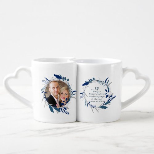 15th Wedding Anniversary PHOTO COUPLE Mugs Blue