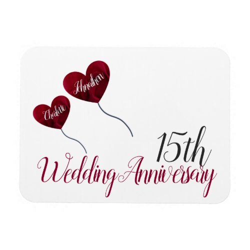 15th wedding anniversary red heart balloons magnet