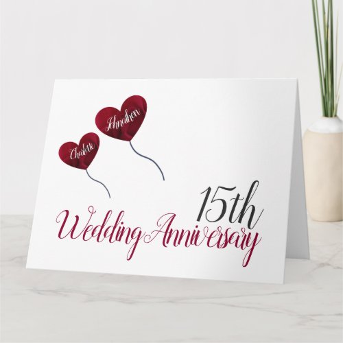 15th Wedding Anniversary red rose balloon large Card