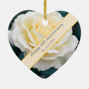 15th Wedding Anniversary, Rose Ceramic Ornament