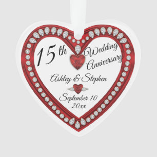 15th Wedding Anniversary Ruby Diamonds Keepsake Ornament
