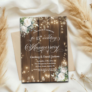 15th Wedding Anniversary Rustic String Lights Invitation