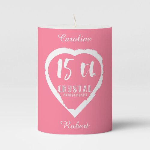 15th Wedding anniversary traditional crystal Pillar Candle