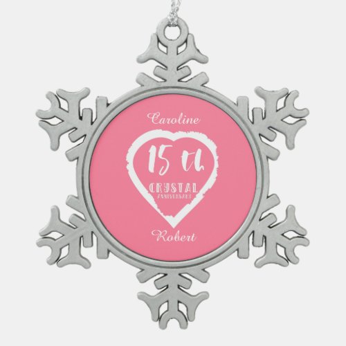 15th Wedding anniversary traditional crystal Snowflake Pewter Christmas Ornament