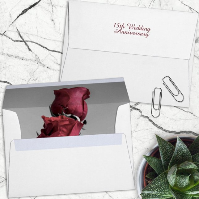 15th Wedding Anniversary Two Red Roses Inside Envelope (Creator Uploaded)