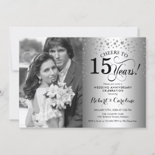 15th Wedding Anniversary with Photo - Silver Invitation