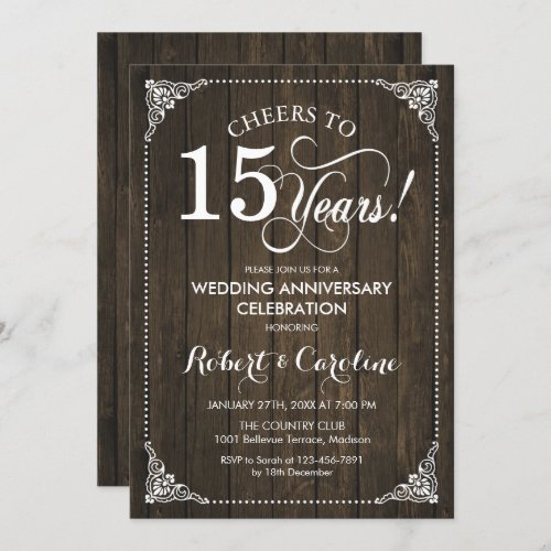 15th Wedding Anniversary _  Wood Invitation