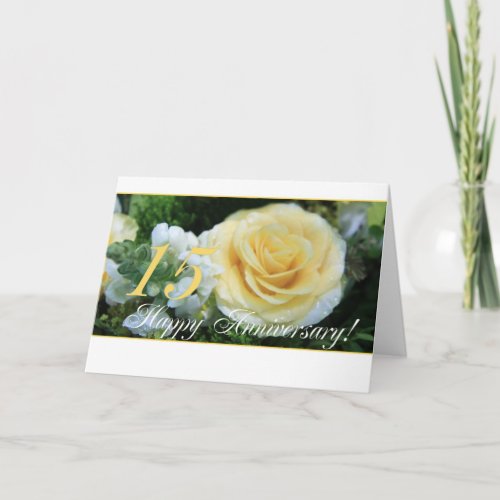 15th Wedding Anniversary _ Yellow Rose Card