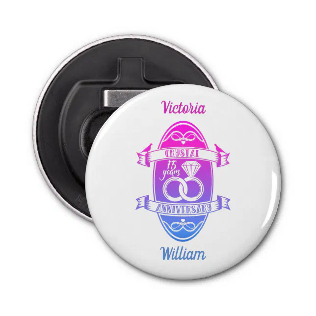 15th Year traditional crystal wedding anniversary Bottle Opener | Zazzle