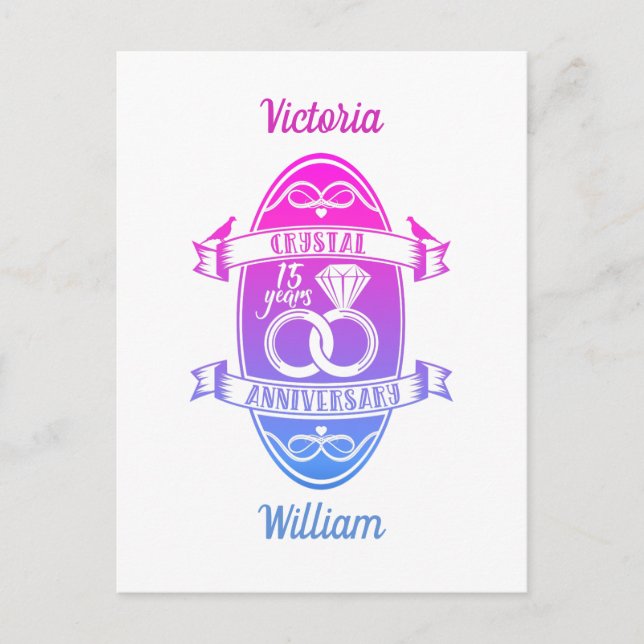 15th Year traditional crystal wedding anniversary Postcard (Front)