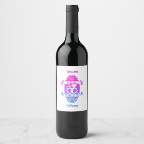 15th Year traditional crystal wedding anniversary Wine Label
