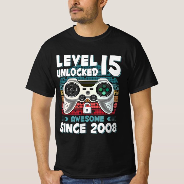 15yr BDay Son Boy Fun Gamer 15th 15 Year Old Birth T-Shirt (Front)
