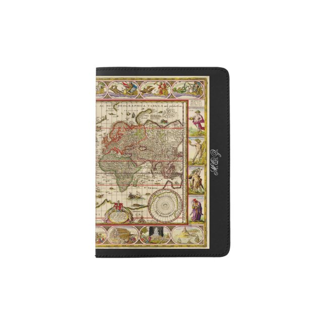 1600's Map of the World & Monogrammed Initials Passport Holder (Front)