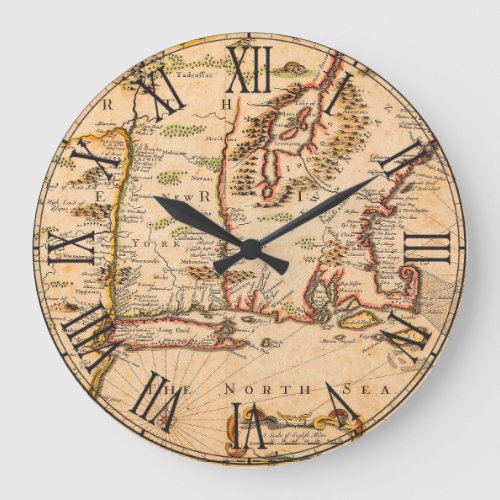 1600s New England Map of Native American Tribes Large Clock