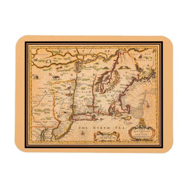 1600s New England Map of Native American Tribes Magnet (Horizontal)