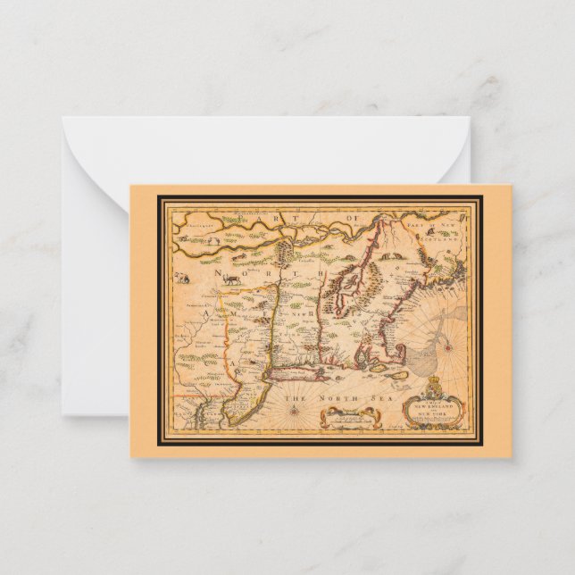 1600s New England Map of Native American Tribes Note Card (Front)