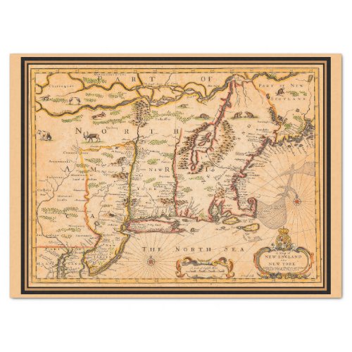 1600s New England Map of Native American Tribes Tissue Paper