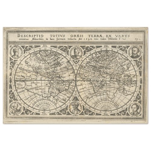 1604 DOUBLE HEMISPHERE MAP TISSUE PAPER