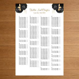 160 Black And Gold Floral Wedding Seating Chart Foam Board