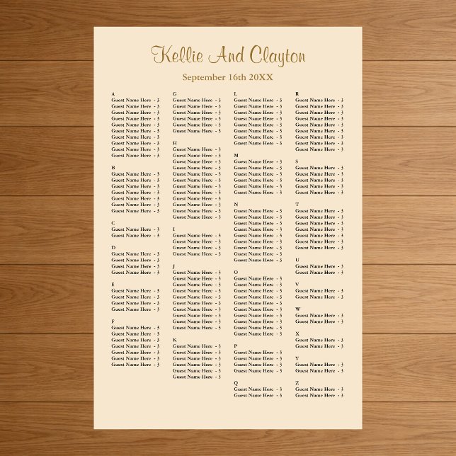 160 Champagne Simple Wedding Seating Chart (Creator Uploaded)