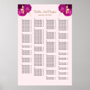 160 Pink And Gold Floral Wedding Seating Chart