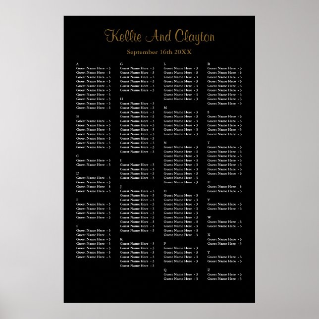 160 Simple Black Wedding Seating Chart (Front)