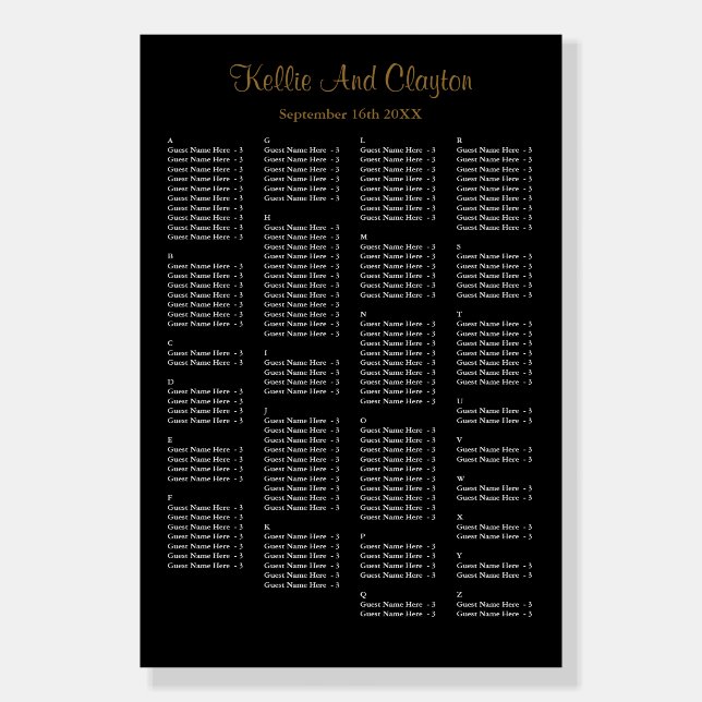 160 Simple Black Wedding Seating Chart Foam Board (Front)