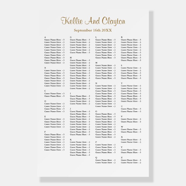 160 Simple Wedding Seating Chart Foam Board (Front)