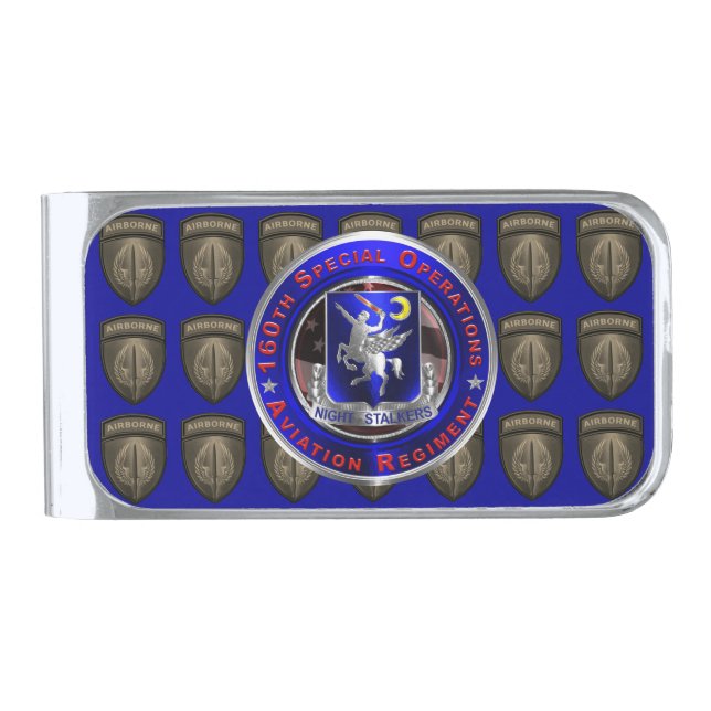160th “SOAR NIGHTSTALKERS” Silver Finish Money Clip (Front)