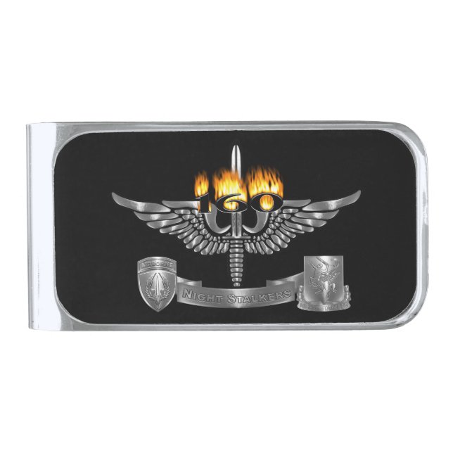 160th Special Operations Aviation NIGHT STALKERS   Silver Finish Money Clip (Front)
