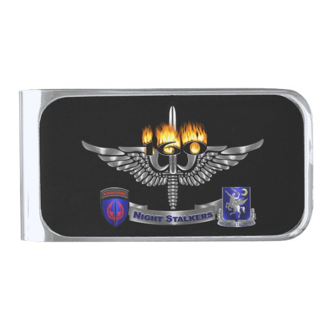 160th Special Operations Aviation NIGHT STALKERS  Silver Finish Money Clip (Front)