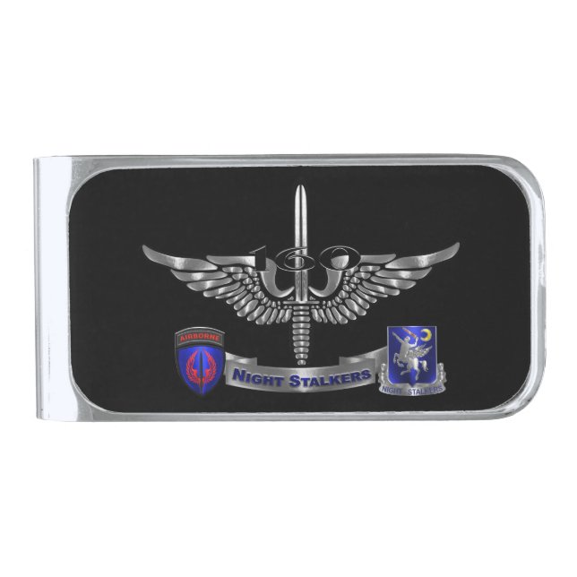 160th Special Operations Aviation NIGHTSTALKERS    Silver Finish Money Clip (Front)