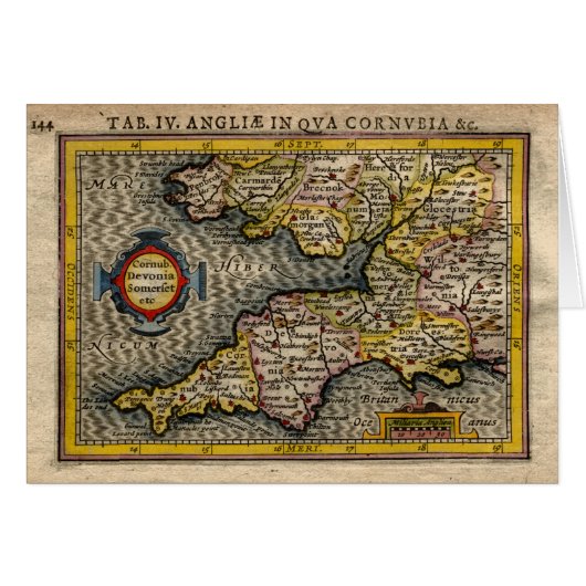 1610 Map of Cornwall, Devon, Somerset, etc... Cards (Front Horizontal)