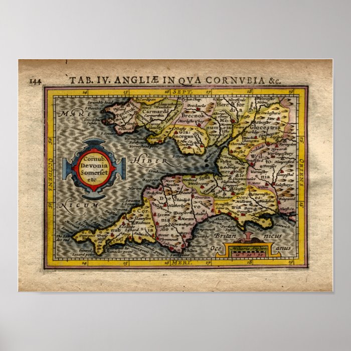 1610 Map of Cornwall, Devon, Somerset, etcPosters