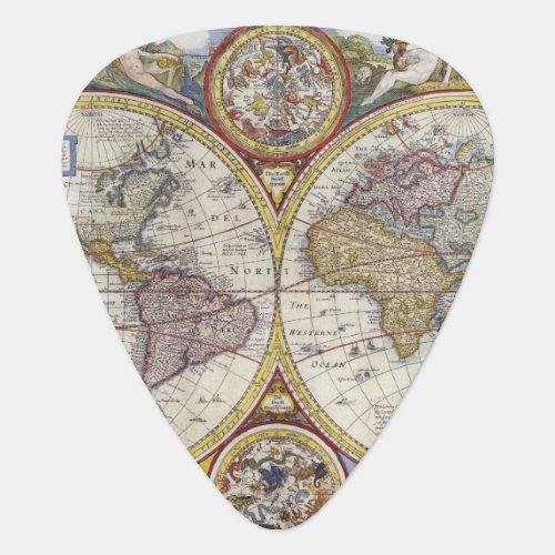 1626 Vintage World Map Guitar Pick