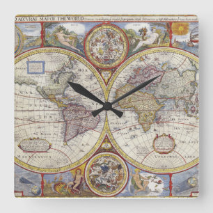 1626 Vintage World Map Square Wall Clock