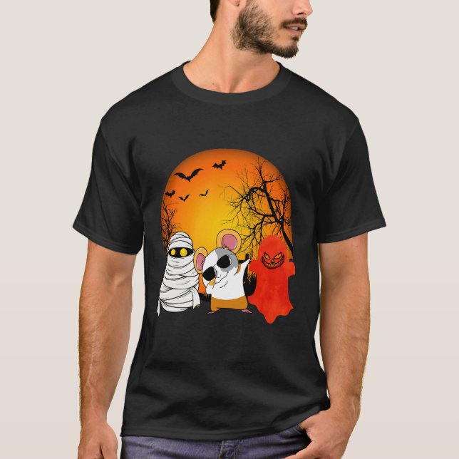 162 Guinea Pig Halloween Pumpkin T-Shirt (Front)