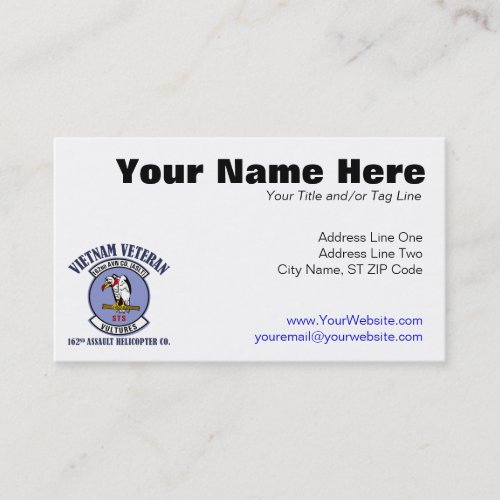 162nd AHC _ Vietnam Veteran Business Card