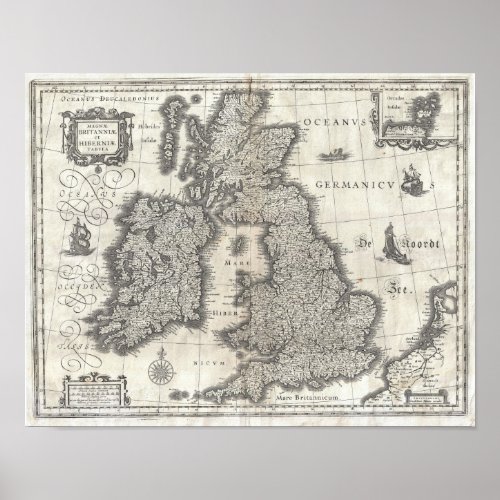 1631 Blaeu Map of the England Scotland  Ireland Poster
