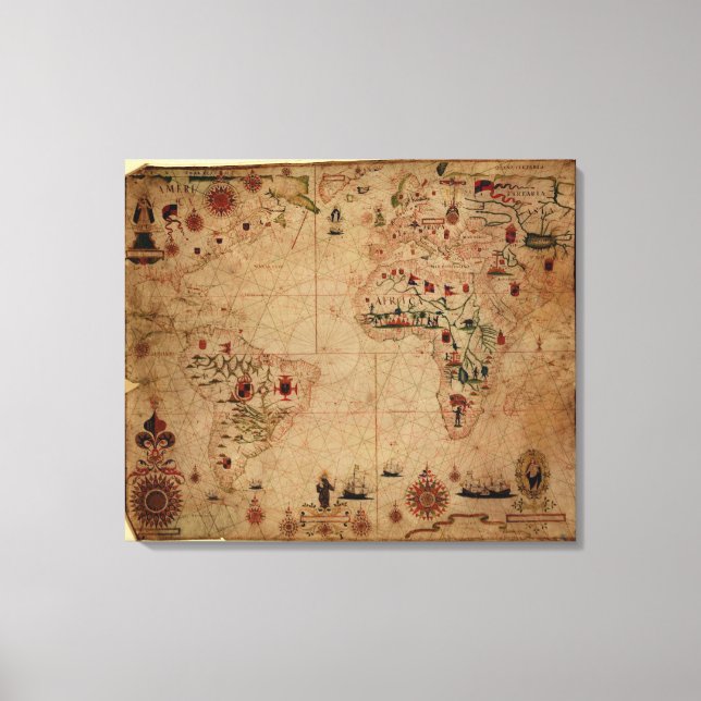 1633 Atantic Ocean Portolan Chart - Pascoal Roiz Canvas Print (Front)