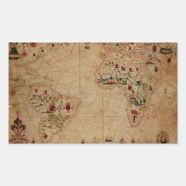 1633 Atantic Ocean Portolan Chart - Pascoal Roiz Rectangular Sticker (Front)