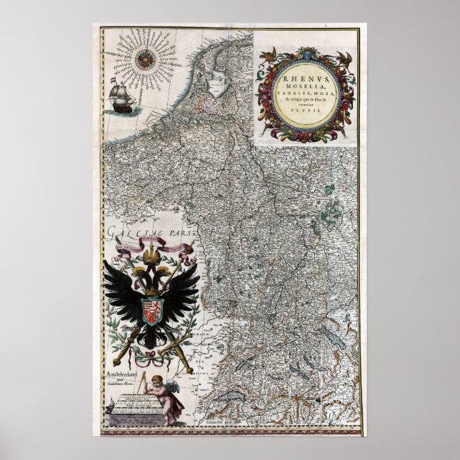 1634 Rhine and Moselle River Map Poster (Front)