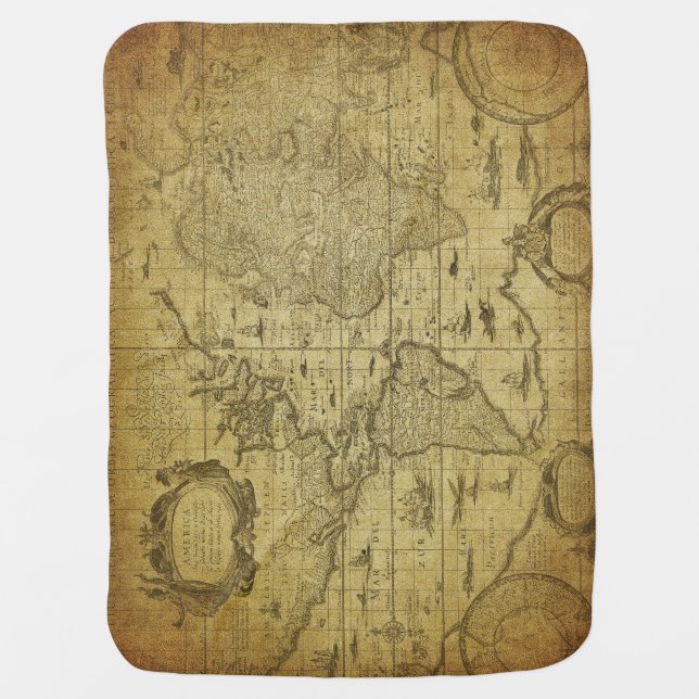 1635 World Map: Vintage Style Baby Blanket (Front)