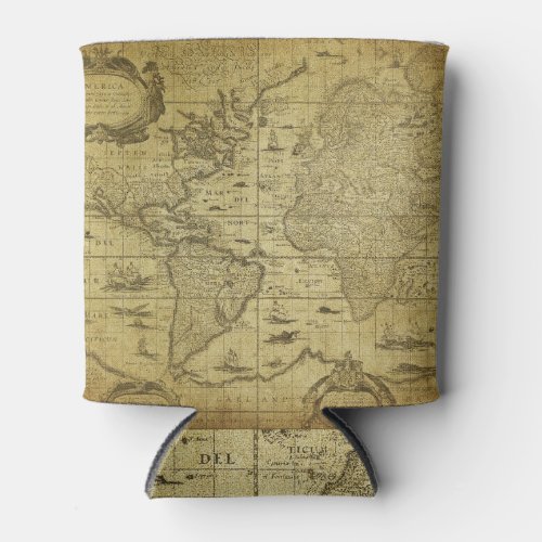 1635 World Map Vintage Style Can Cooler