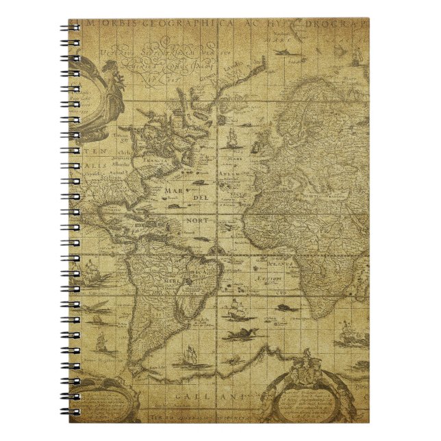 1635 World Map: Vintage Style Notebook (Front)