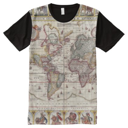 1652 Map of the World, Doncker Sea Atlas World Map All-Over-Print T-Shirt
