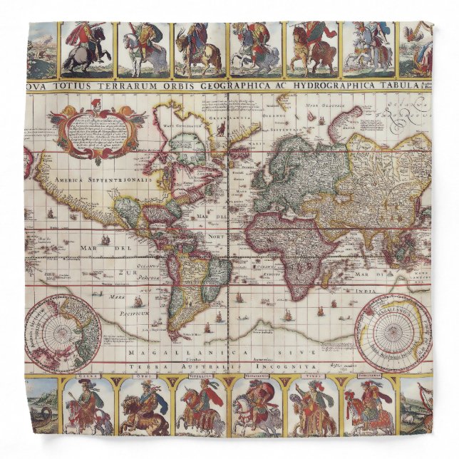 1652 Map of the World, Doncker Sea Atlas World Map Bandana (Front)