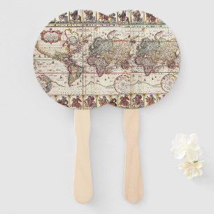 1652 Map of the World, Doncker Sea Atlas World Map Hand Fan