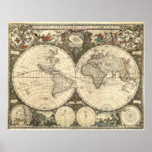 1660 World Map by Frederick de Wit Poster
