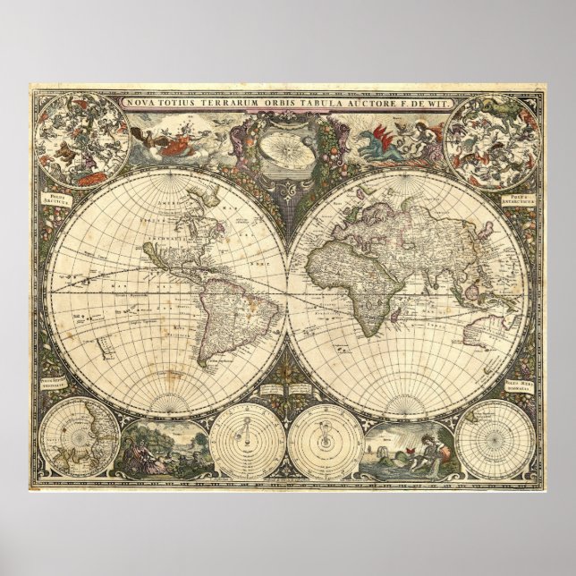 1660 World Map by Frederick de Wit Poster (Front)